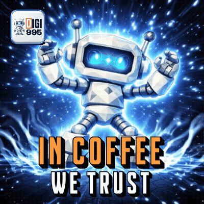 Robot Saying In Coffee We Trust GIF