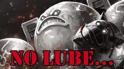 Robot Saying No Lube In Red Letters GIF