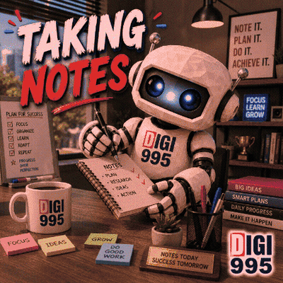 Robot Sitting at Desk Writing Notes