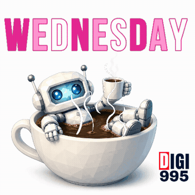 Robot Sitting In Coffee Cup Wednesday GIF