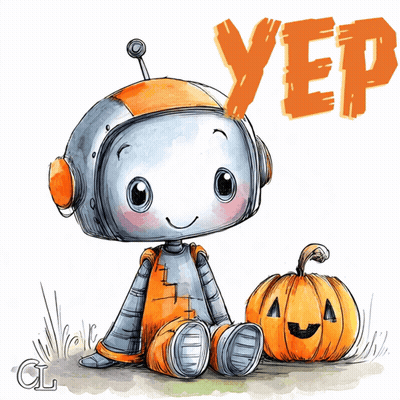 Robot Sitting Next To Pumpkin Saying Yep GIF