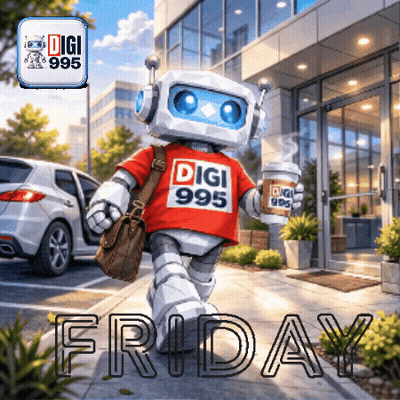 Robot Sitting On Bean Bag Holding Friday Cup GIF