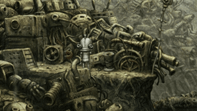 Robot Sitting On Broken Machinery GIF