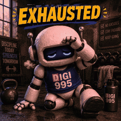 Robot Sitting On Floor In Digi 995 Shirt GIF