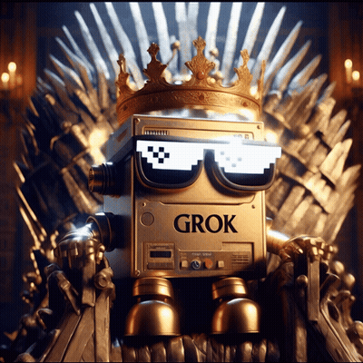 Robot Sitting on Throne Saying Grok