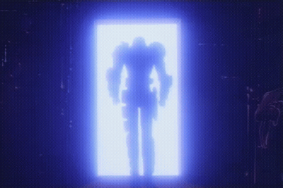 Robot Standing In Doorway With Glowing Light GIF