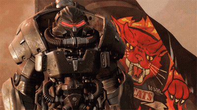 Robot Standing In Front Of Cats Flag GIF