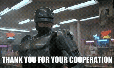 Robot Standing In Store Saying Thank You For Your Cooperation GIF