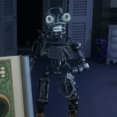 Robot Standing Next To Book With Lion Picture GIF
