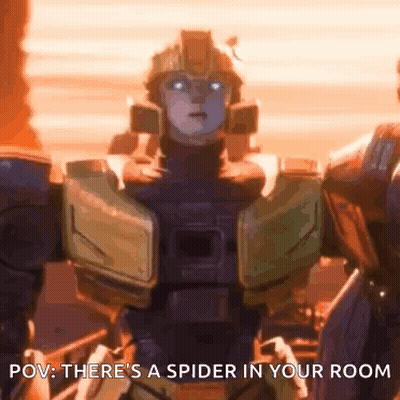 Robot Standing With Spider On Head GIF