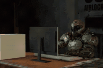 Robot Statue Holding Box GIF