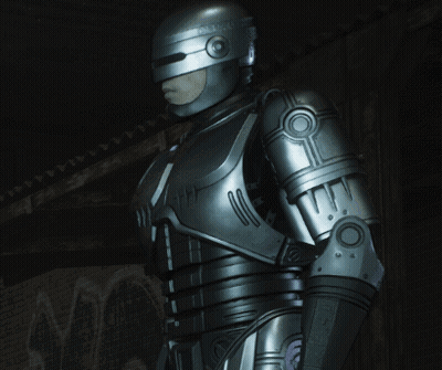 Robot Statue With Police On Helmet GIF
