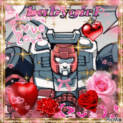 Robot Surrounded By Hearts And Flowers Babygirl GIF