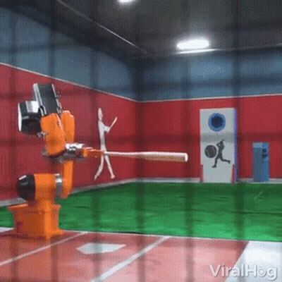 Robot Swinging Baseball Bat At Target GIF
