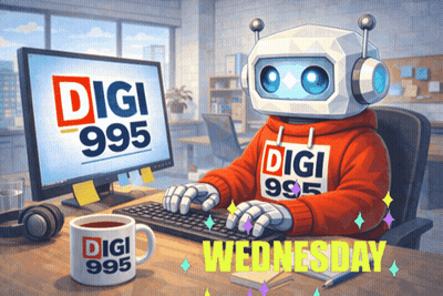 Robot Typing On Keyboard With Digi 985 Mug GIF