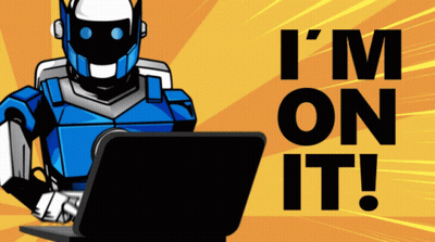 Robot Using Laptop With I'm On It GIF