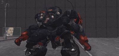 Robot Walking Past Exit Sign GIF
