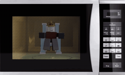 Robot Wearing Crown In Microwave GIF