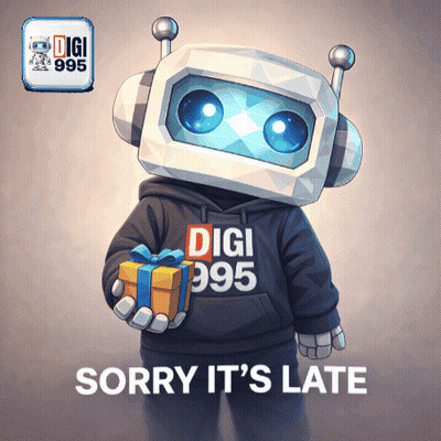 Robot Wearing Digi 395 Hoodie Holding Gift Box GIF