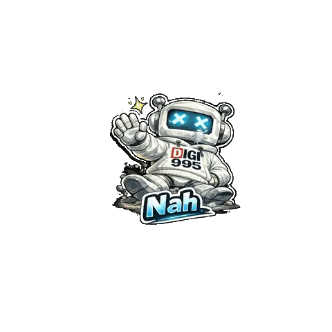 Robot Wearing Headphones And Digi 995 Shirt Sticker