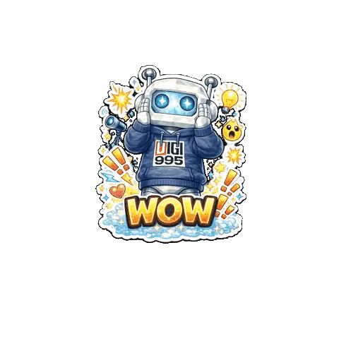 Robot Wearing Headphones And Wow Sweater Sticker