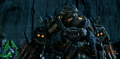 Robot With Beard Holding Gun And Red Sticker GIF