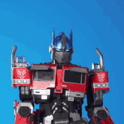Robot With Blue Helmet And Red Truck On Arms GIF