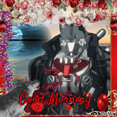 Robot With Flowers Saying Good Morning GIF