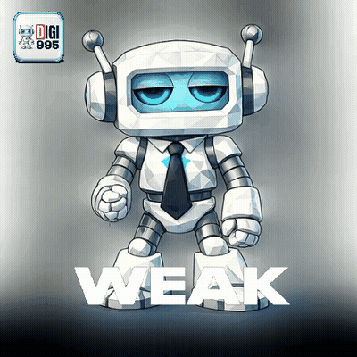 Robot With Headphones And Tie Next To Weak GIF