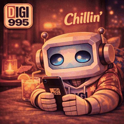 Robot With Headphones Looking At Phone Digi 995 Chillin GIF