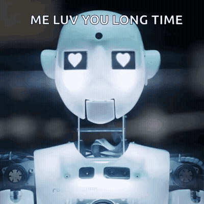 Robot With Hearts In Eyes Says Me Luv You Long Time GIF