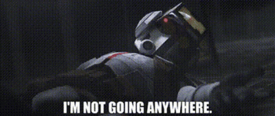 Robot With Helmet Says I'm Not Going Anywhere GIF