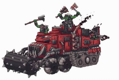 Robot With Horns Holding Axe And Gun GIF