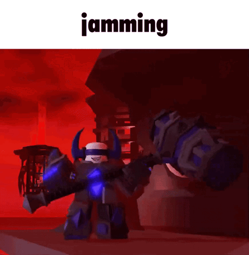 Robot With Horns Holding Hammer With Jamming GIF