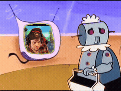 Robot With Man On Screen GIF