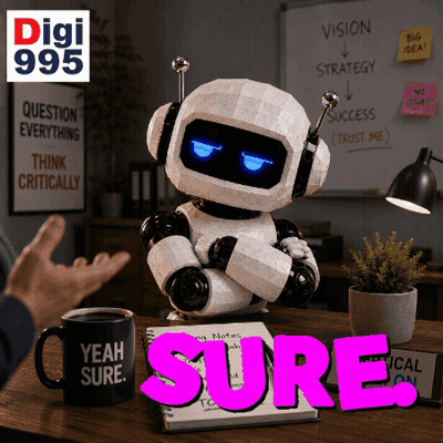 Robot With Mug Saying Yeah Sure GIF