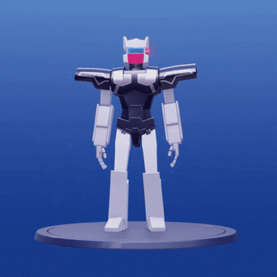 Robot With Pink And Blue Helmet On Gray Base GIF