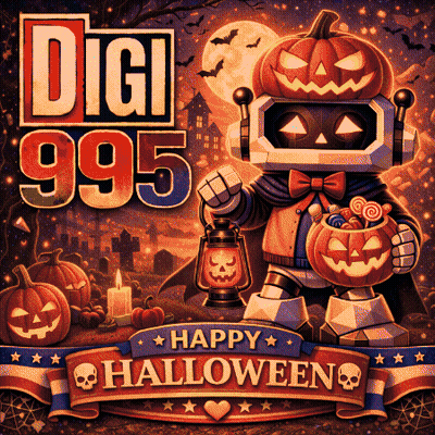 Robot With Pumpkin Head Holding Lantern and Candy