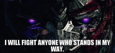 Robot With Purple Eyes Saying I Will Fight Anyone Who Stands In My Way GIF