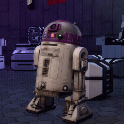 Robot With Purple Head In Room GIF