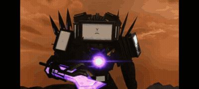 Robot With Purple Sword And Smiley Face GIF