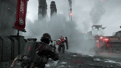 Robot With Red Banner Saying Industrial GIF