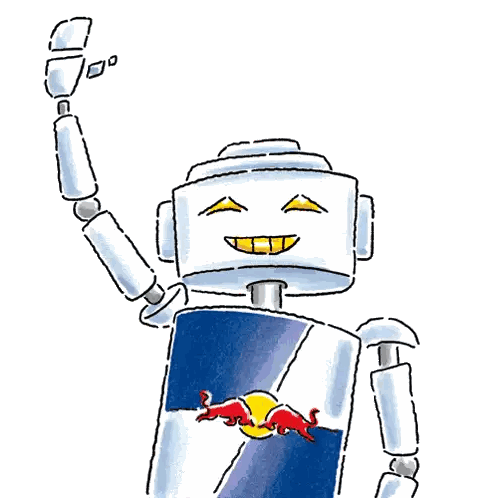 Robot With Red Bull Sticker