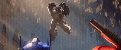 Robot With Red Eyes Fighting Another Robot With Gun GIF