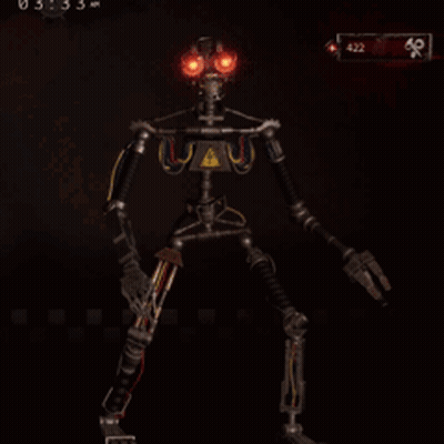 Robot With Red Eyes In Dark Room GIF