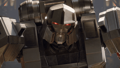 Robot With Red Eyes Saying Transformers GIF