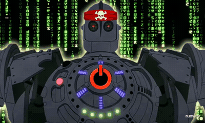 Robot With Red Hat And Skull Crossbones GIF