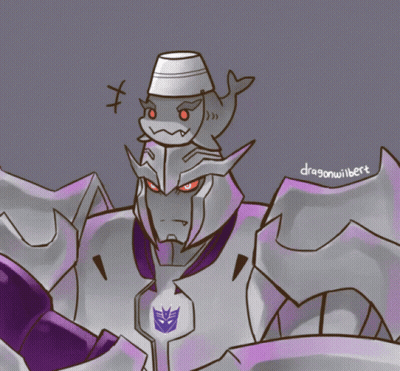 Robot With Shark On Head Named Dragonwilbert GIF