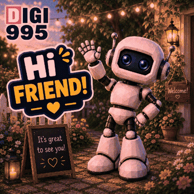 Robot With Sign Saying Hi Friend GIF