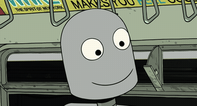 Robot With Sign Saying The Spirit Of New York GIF